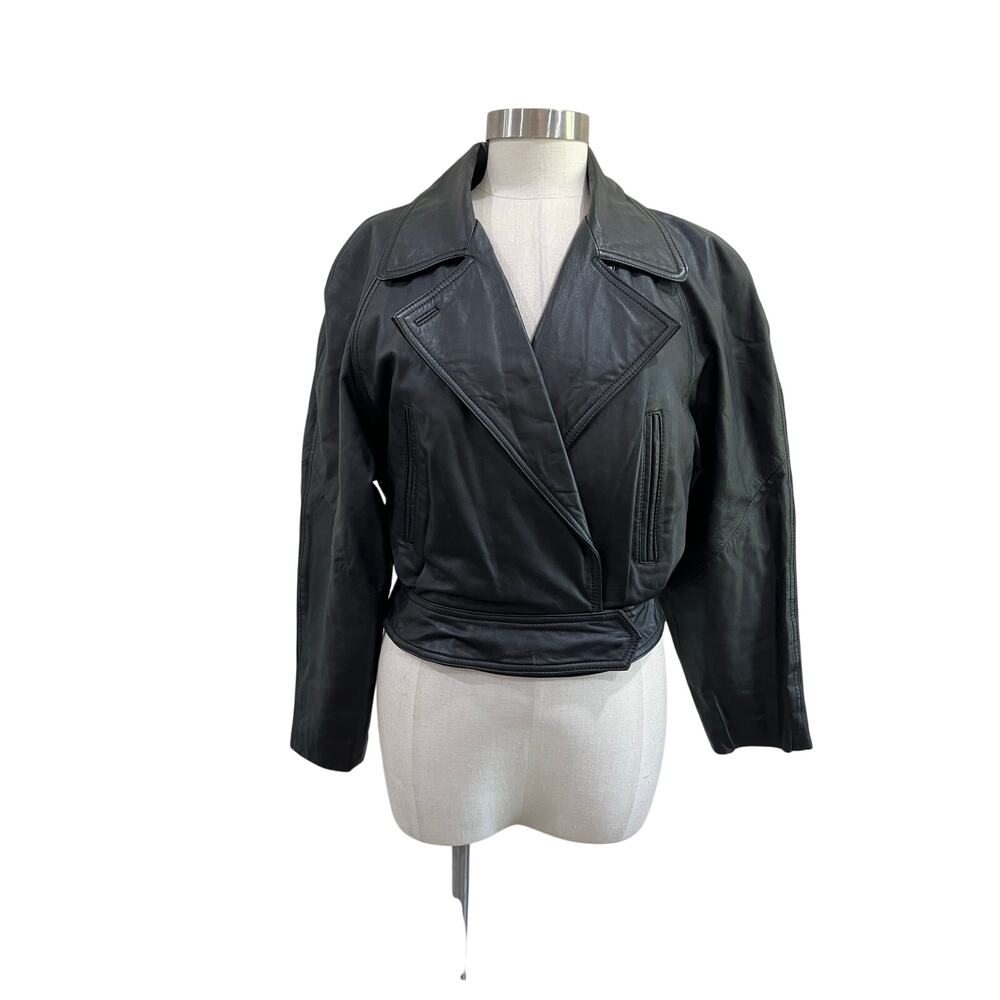 Wilsons Leather Vintage 90s Cropped Moto Jacket‎ Black Size M Grunge